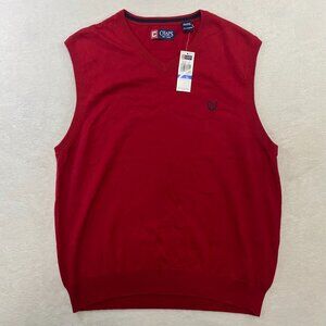 NWT Mens Sz XL Chaps Sweater Vest Red 100% Cotton Light Weight Holiday V-Neck